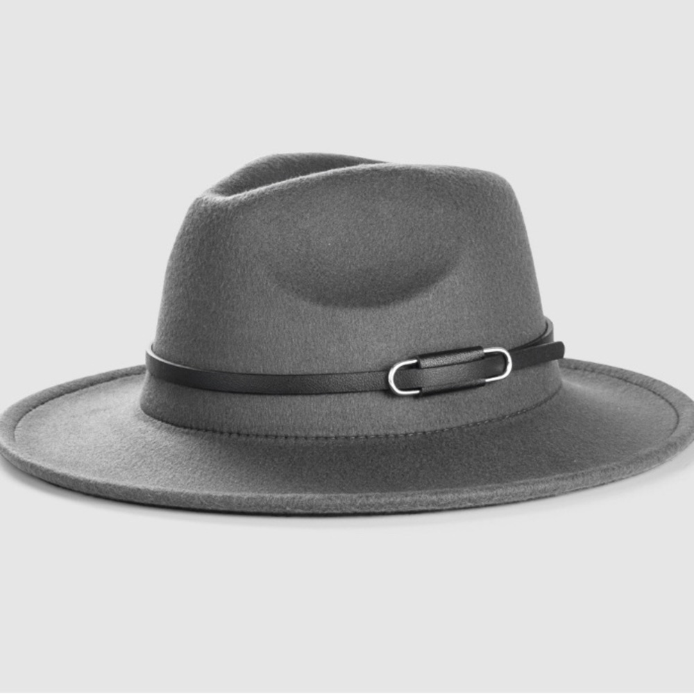 Fedora Gray Removable Belt Felt Brim Hat